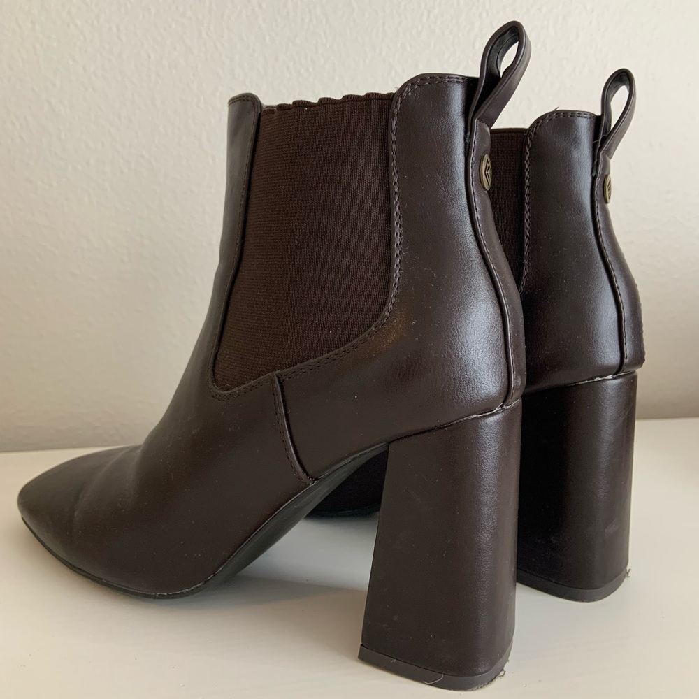 Brown Heeled Boots - Faux Brown Leather